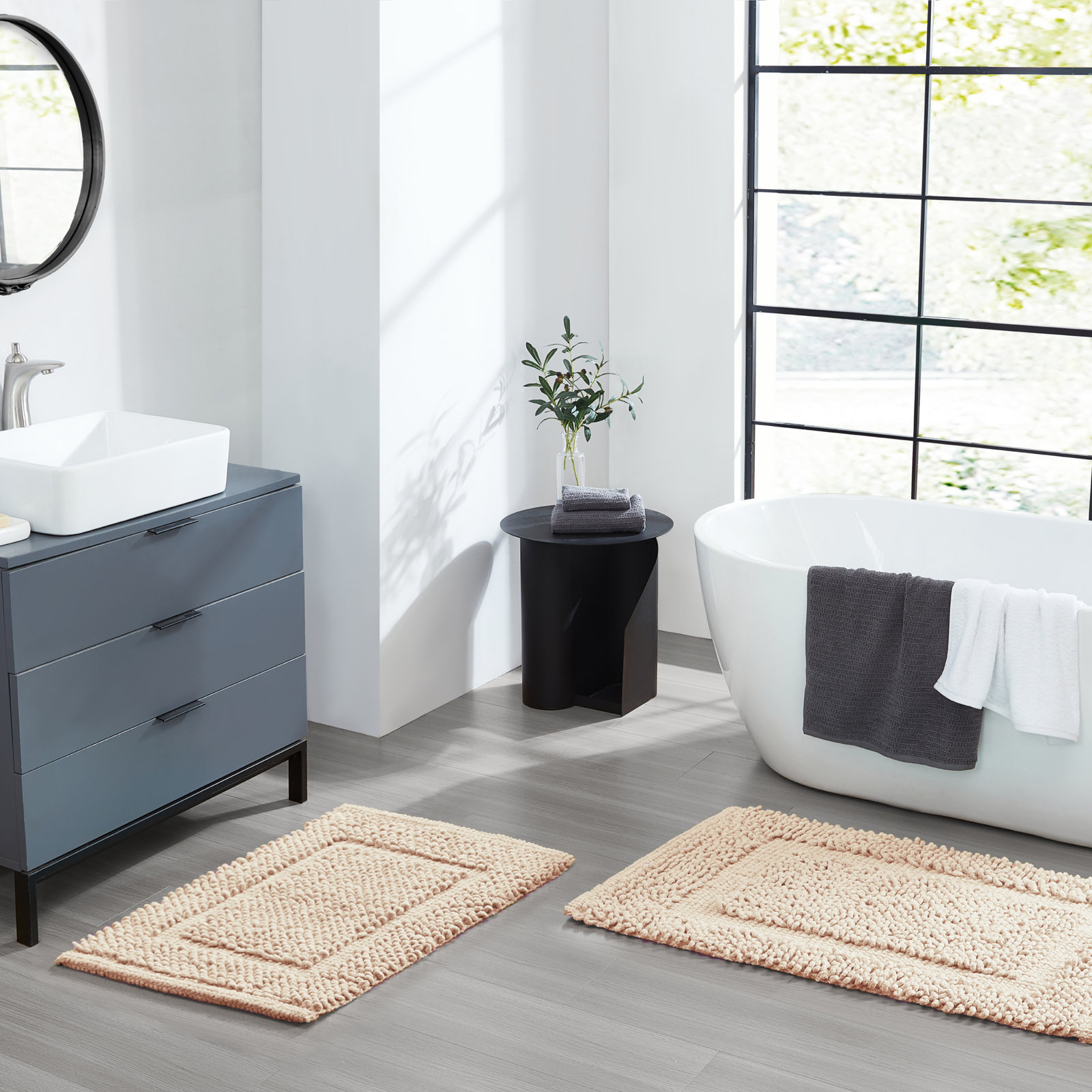 Payten Classic Cotton Bath Mat, Ivory, Set of 2 - 17" W x 24"L / 20"W x 32"L