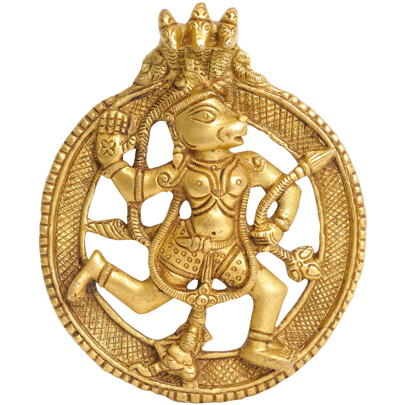 Handmade Brass Lord Hanuman Statue Under Serpent Hanging Plate - 5 Inch Protective Symbol for Spiritual Home Decor, Altars, and Wall Accents