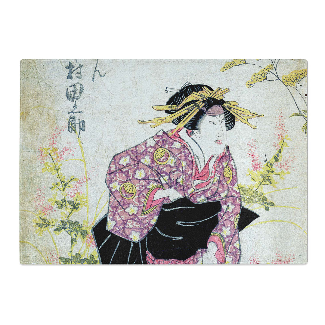 Tempered Glass Woman by the Flowers by Utagawa Kunisada Chopping Board