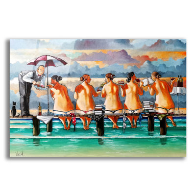 Art mural en verre épique «The Book Club» par Ronald West, 24 po x 16 po