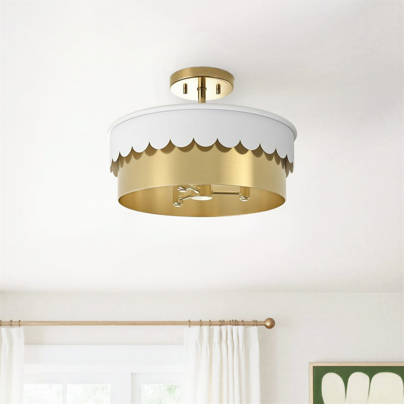 Dulcia 3-Light Ceiling Light in White and Natural Brass, White/Natural Brass