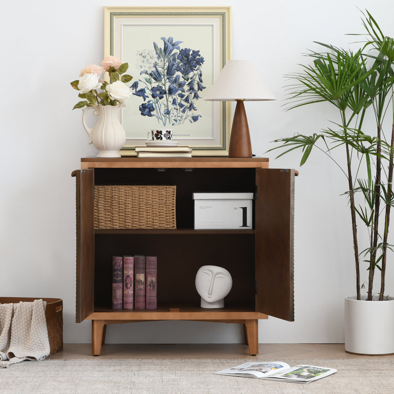 Asante Vintage Storage Accent Textured 2-Door Cabinet with with Wood Handles,Rich Brown