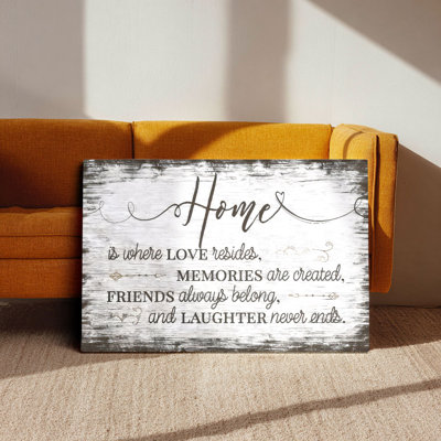 Home Love Memories Quote Canvas Wall Art (Rustic Family Tone) Stretched Frame for Family Nook
