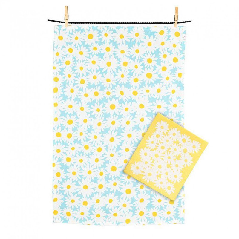 Ensemble de serviettes de cuisine et marguerites