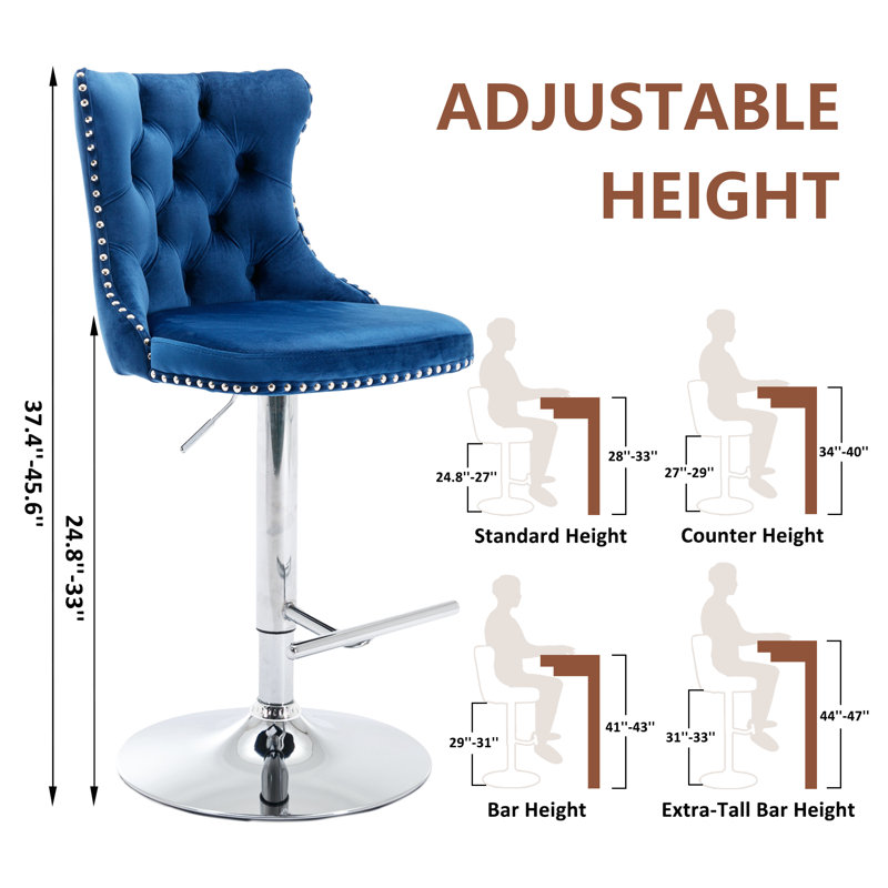 360°Swivel Bar Stools with Sliver Base, Blue