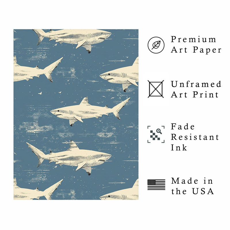 Animals Sharks Pattern VI Modern Unframed Art Print, 30" H x 20" W