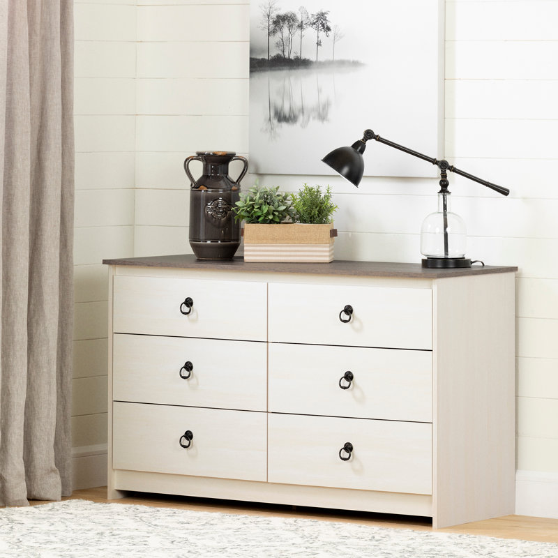 White and Weathered Oak Double Dresser with Soft Close Drawers