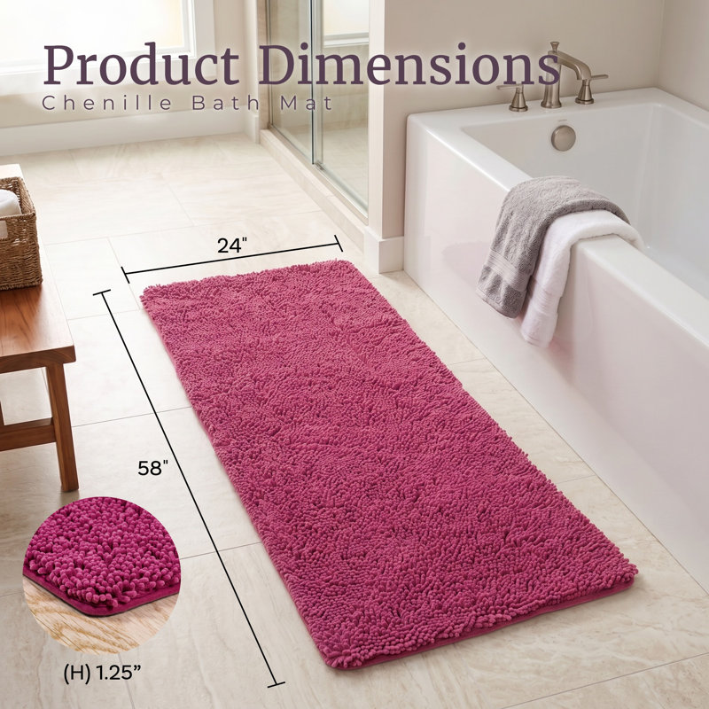 Tapis de bain en chenille 58 x 24 avec envers antidérapant - Mousse à mémoire de forme en chenille absorbante à velours épais