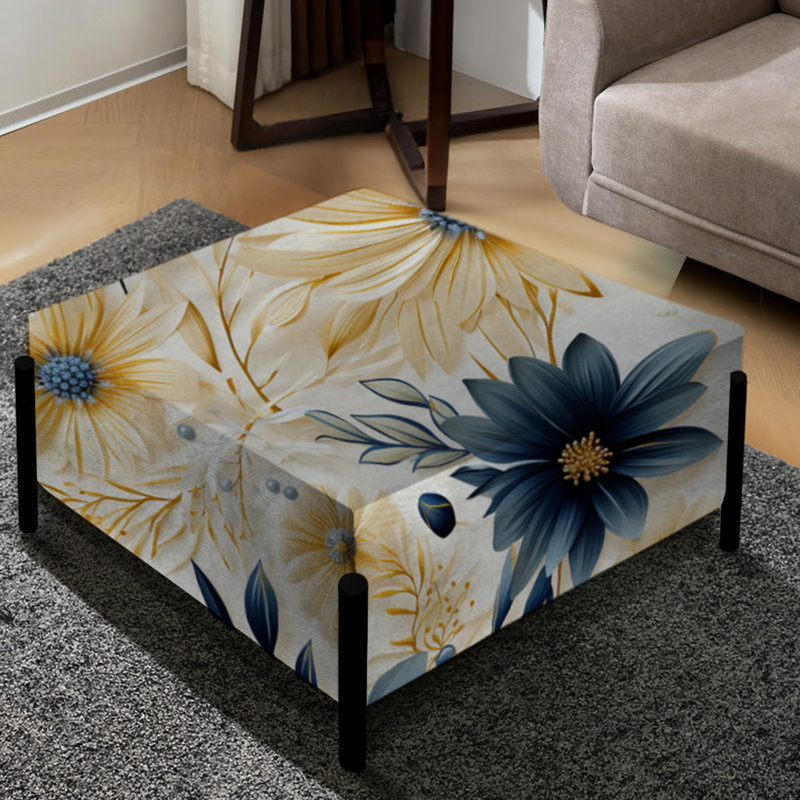 Blue and White Coastal Retreat Seashells - Grand repose-pieds carré floral