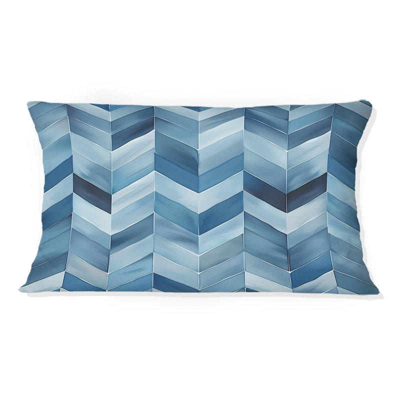 White Blue Herringbone Pattern Glam - Modern Lumbar Pillow