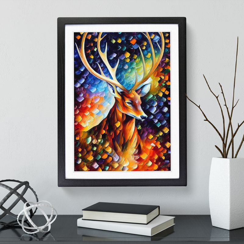 XV1022-4175X Stag Portrait No.3 - Single Picture Frame Print, 64cm H x 46cm W x 2cm D, Black
