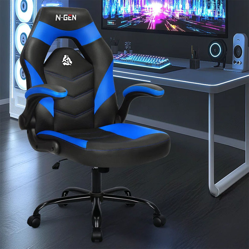 Chaise de bureau ergonomique et pivotante en cuir synthétique N-Gen, Bleu