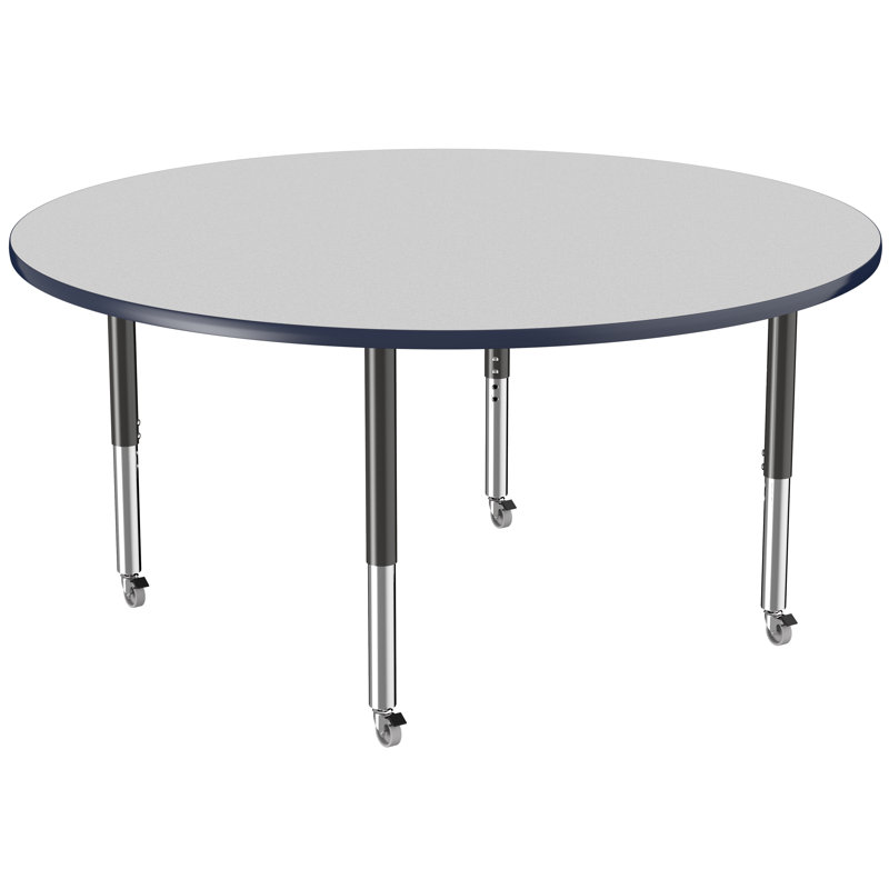 Table ronde à hauteur réglable, H 24 po x L 60 po x l 60 po, Gris / bleu marine, Super