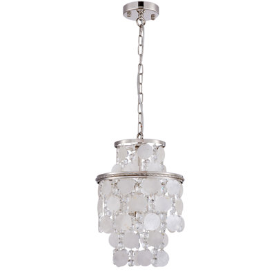 Luminaire suspendu 2 lumières Avara - Nickel poli - Cristal transparent avec coquille de Capiz