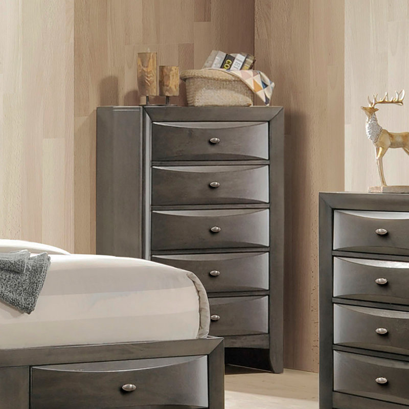 Commode de style transitionnel 1pc Poignées ovales à 5 tiroirs, Gris