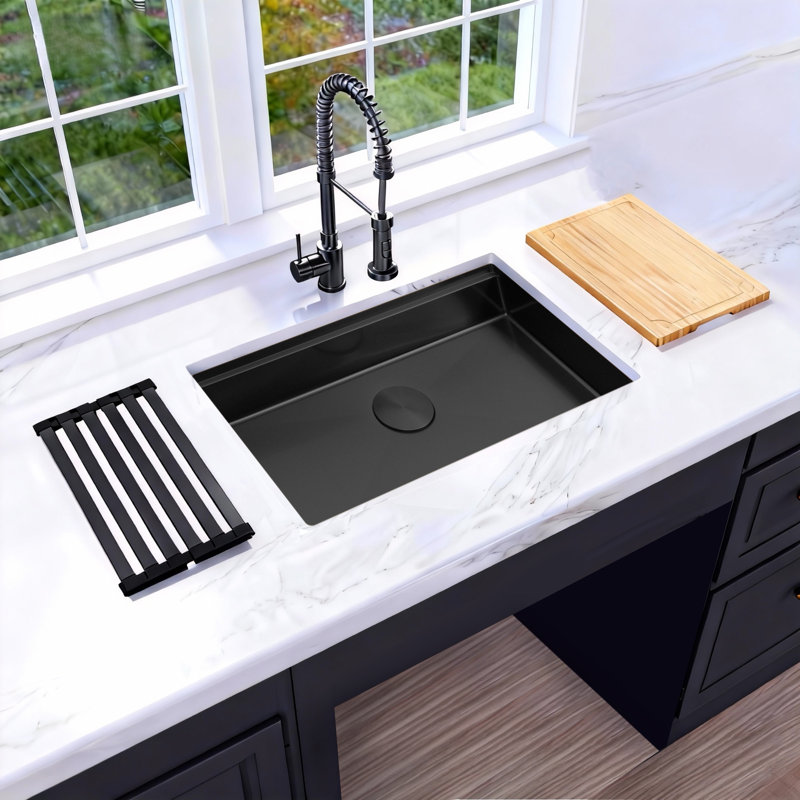 Évier de cuisine 30 po à cuve simple encastrable en acier inoxydable ADA, Noir mat
