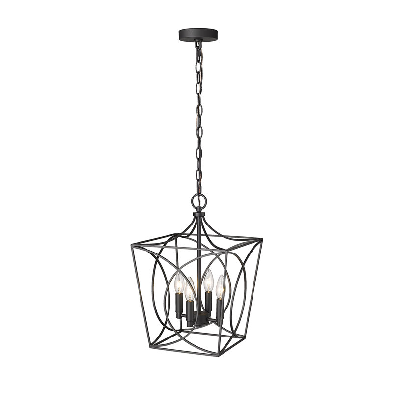 Luminaire suspendu carré 4 lumières, H 16,3 po x l 12 po x P 12 po, Noir mat