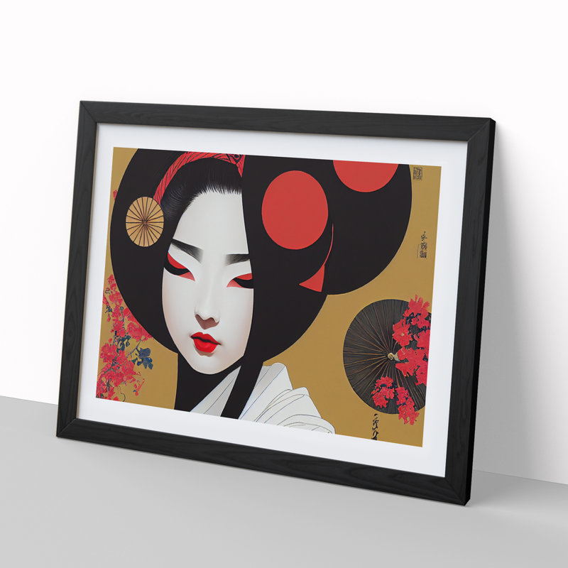 Inspiring Geisha - Single Picture Frame Print, Black Framed, 46cm H x 64cm W x 2cm D