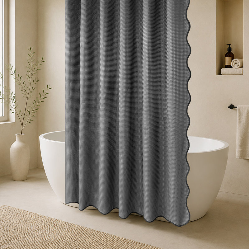 Rideau de douche gaufré festonné pour salle de bain, Grey