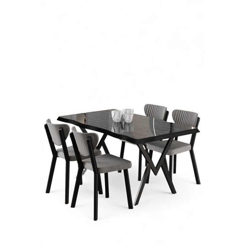 Ensemble de table et chaises de salle à manger (5 pièces), Gris