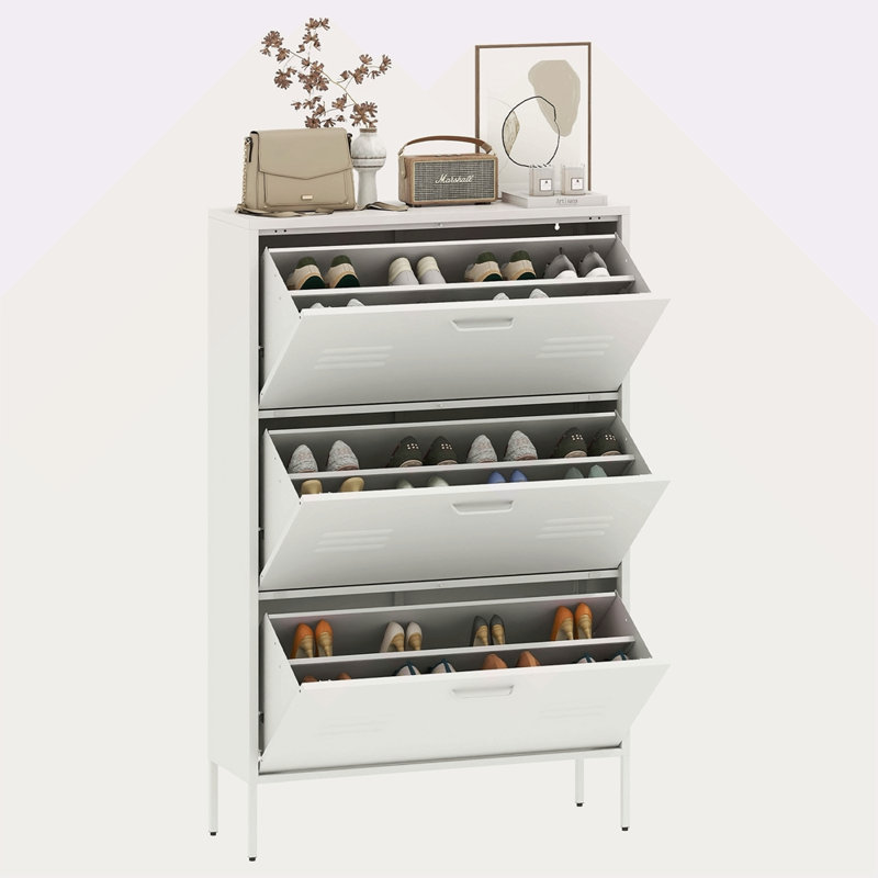 Armoire à chaussures avec 3 tiroirs rabattables, armoire à chaussures autoportante avec cadre en métal pour le vestibule, le couloir et le vestibule