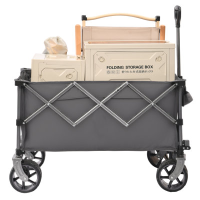 Garden Wheel Utility Cart Four-Wheel Folding Cart Alloy Steel 600D Oxford Foldable Transport 400L Capacity All-Terrain Grey