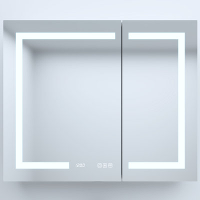 36 po L x H 30 H Armoire à pharmacie encastrée en aluminium argenté avec miroir haute définition, DEL à trois couleurs, tablettes réglables en verre trempé, lumières à charnières silencieuses, charnières,