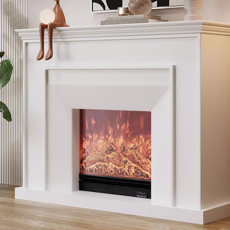 Foyer électrique en bois massif beige, H 35,43 po x l 47,24 po x P 12,6 po
