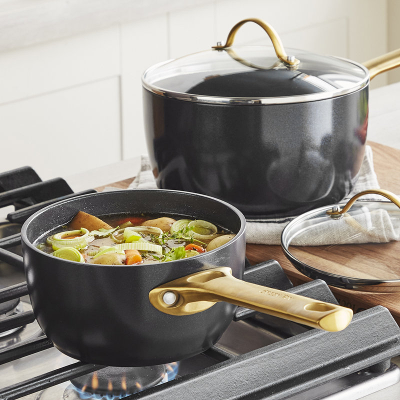 GreenPan Reserve Black Healthy Ceramic Nonstick Saucepan Set with Lids, 1.5qt and 3qt