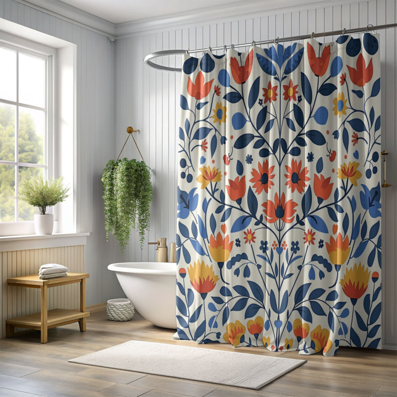 Folk Botany - Premium Shower Curtain, 74"H x 71"W