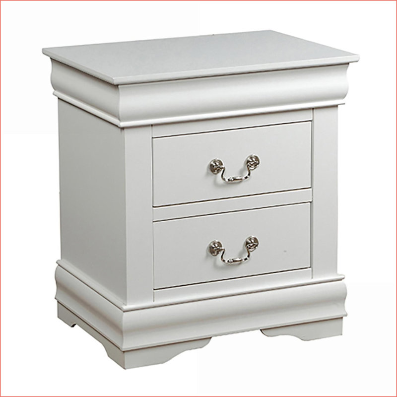Table de chevet blanche traditionnelle à 2 tiroirs avec rangement, Blanc