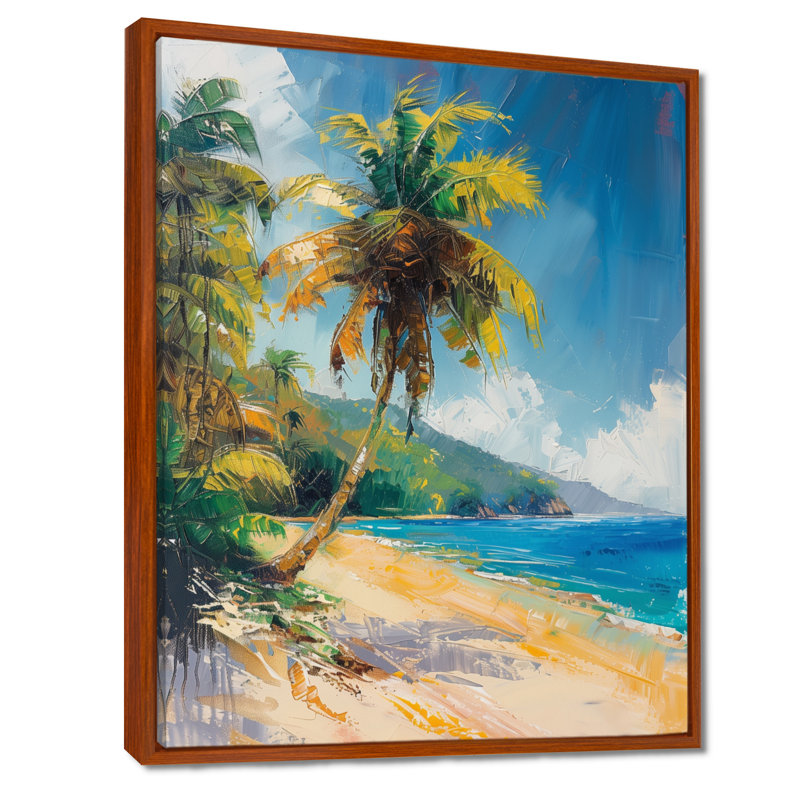 «Green», palmiers verts, oasis tropicale I - palmiers et palmiers, art mural, Cadre flottant brun, H 16 po x l 32 po