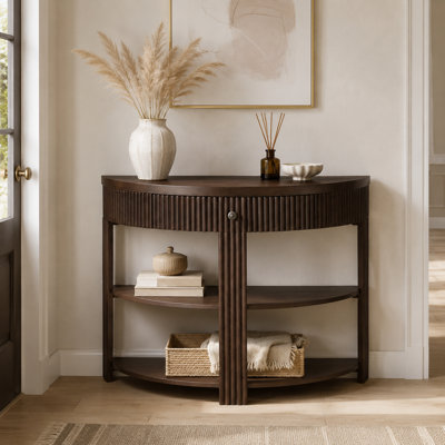 Console demi-lune cannelée TREXM avec tiroir et 2 tablettes pour entrée, salon et couloir