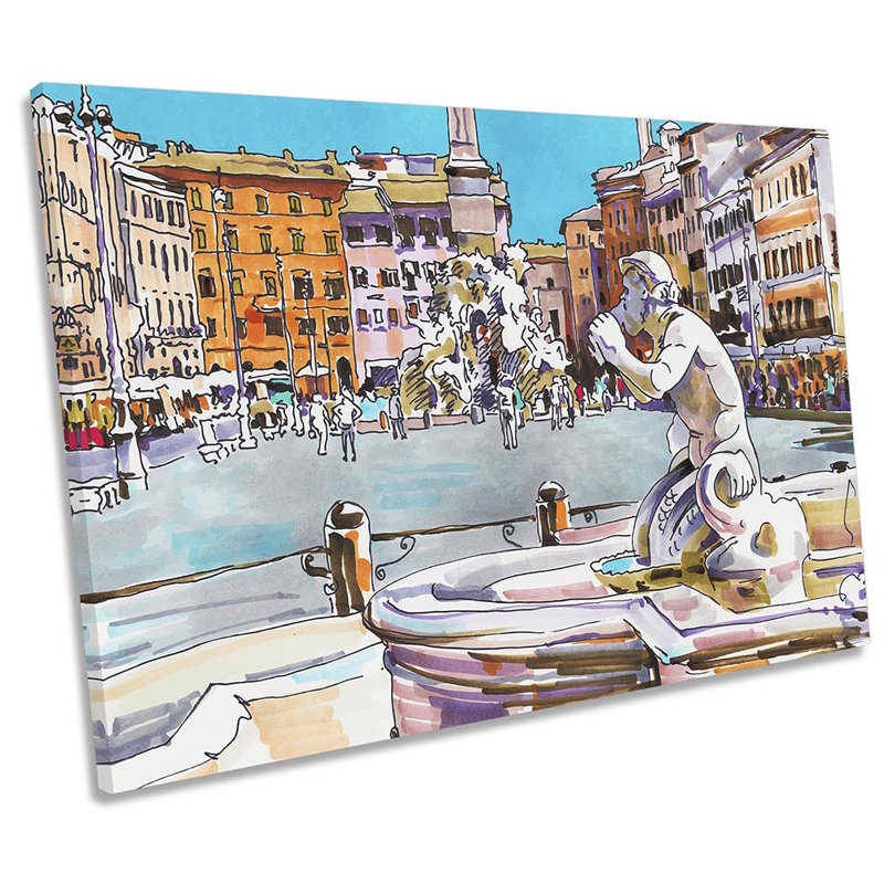 Rome Fontana del Moro 1 Piece Wrapped Canvas Painting, 30.5cm H x 45.7cm W x 2cm D