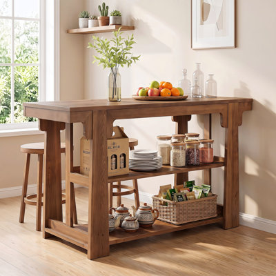 63-Inch Rectangle Solid Wood Counter Height Bar Table with Storage