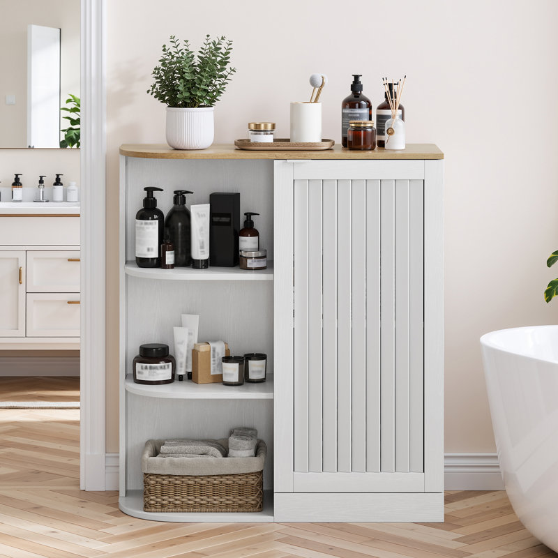 Armoire de rangement pour salle de bain, armoire de plancher autoportante avec porte et tablettes réglables