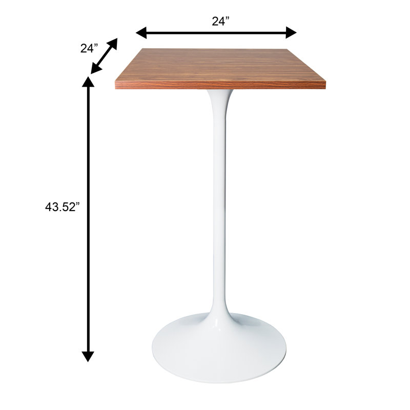 Travis 24" Square Bar Height Table With MDF Top And Stainless Steel Pedestal Base - Dining Table For Modern Home And Kitchen