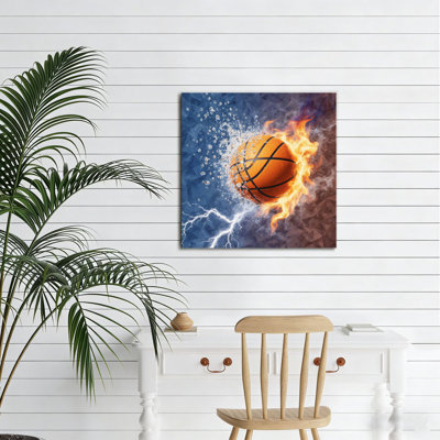 Fiery Basketball Splash, art mural en bois encastré, L 16 x l 16