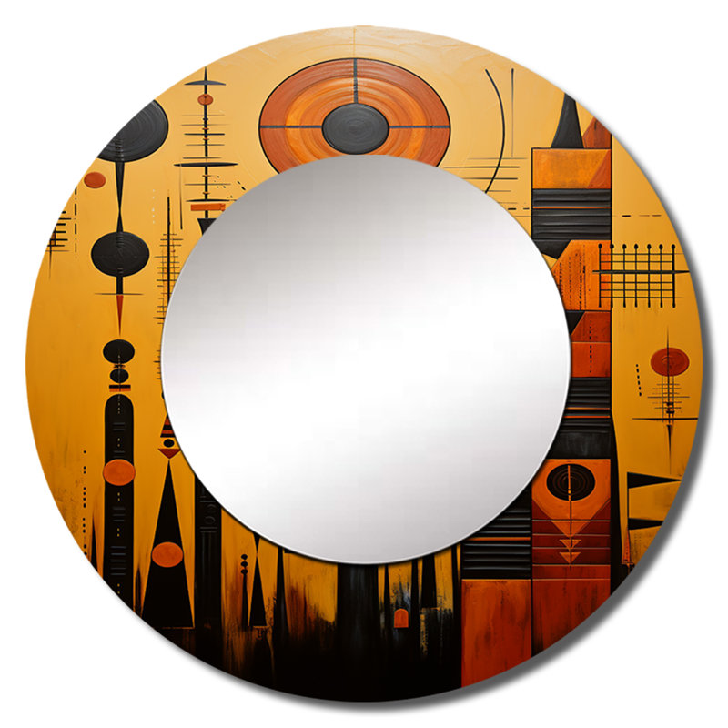 Sabid Tribes d'Afrique, motifs sacrés II - grand miroir tribal africain, décor de miroir mural unique rond global, impression d'art en métal