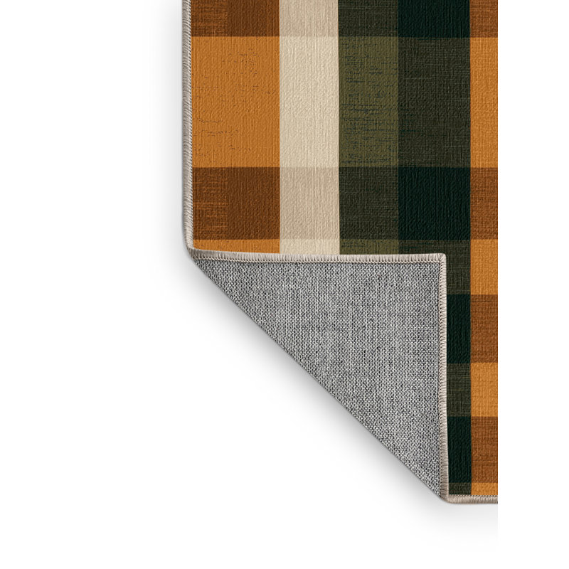 Machine Washable Checkered Brown Area Rug