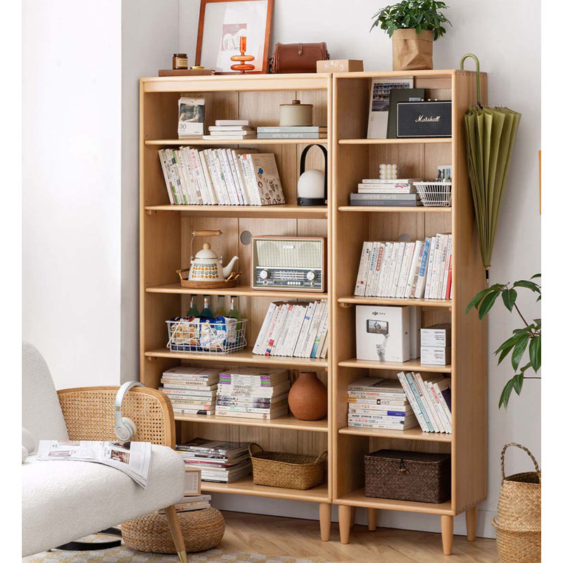 Small Household Floor-To-Ceiling Open Solid Wood Bookshelves