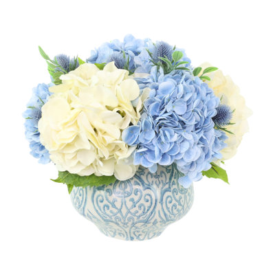 Hydrangea Centerpiece in Decorative Vase