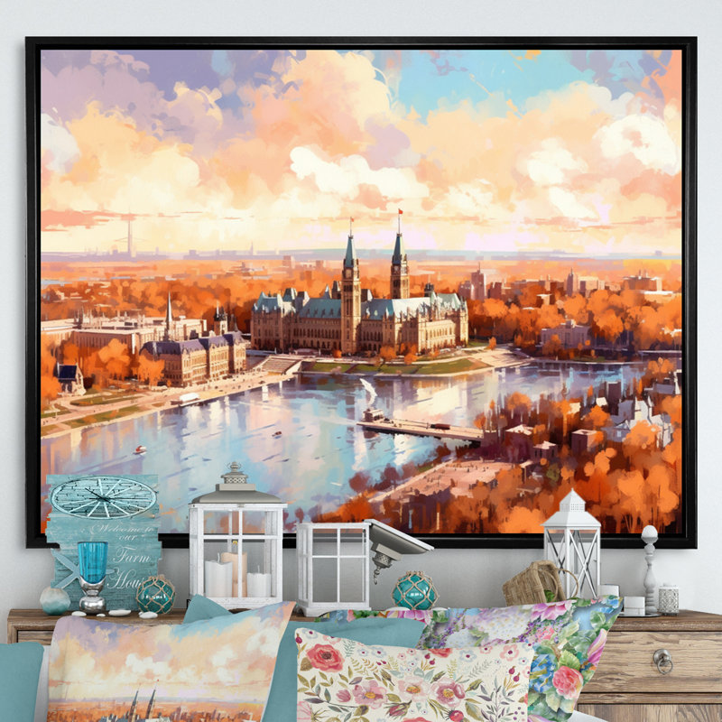 «Sunny On Ottawa River» sur toile, H 16 po x l 32 po x P 1 po, Cadre flottant noir