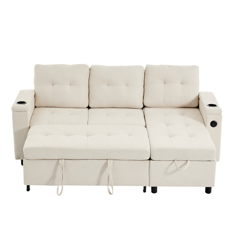 3 Seater Fabric Sofa Bed, White