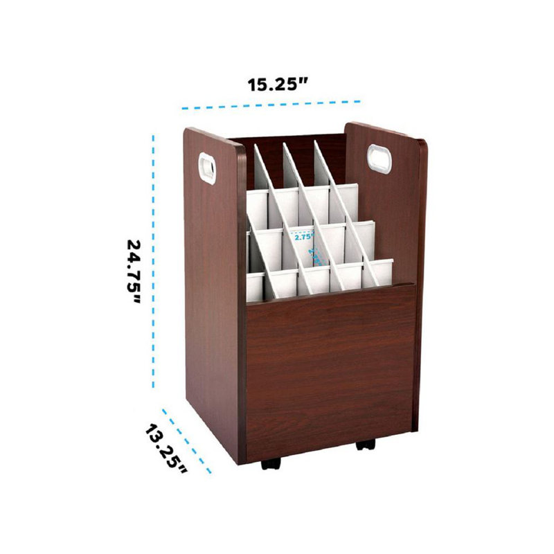 Brown Wood Mobile Rolling Blueprint Organizer with 20 Slots