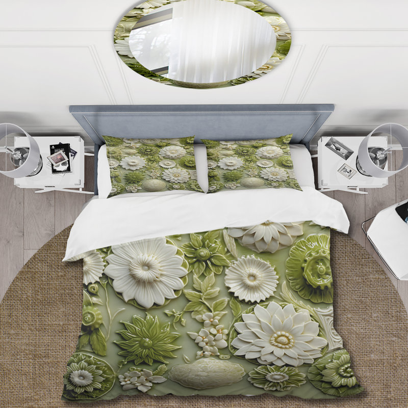 Ensemble de housse de couette Botanicals Green Floral Tiles I - Abstract Botanicals