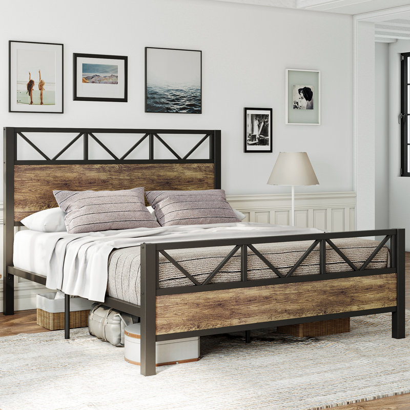 Wykeisha Metal Platform Bed, Rustic Maple, Queen
