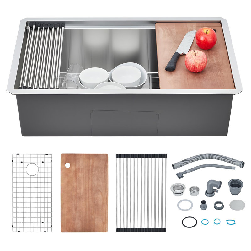 ZACOO 48.26 mm W Single Bowl Stainless Steel Drop-In Kitchen Sink