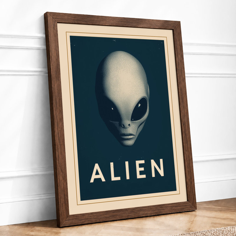 Modern Alien Portrait Minimalist - Framed Print, A3 - 42.0 x 29.7 cm, Walnut