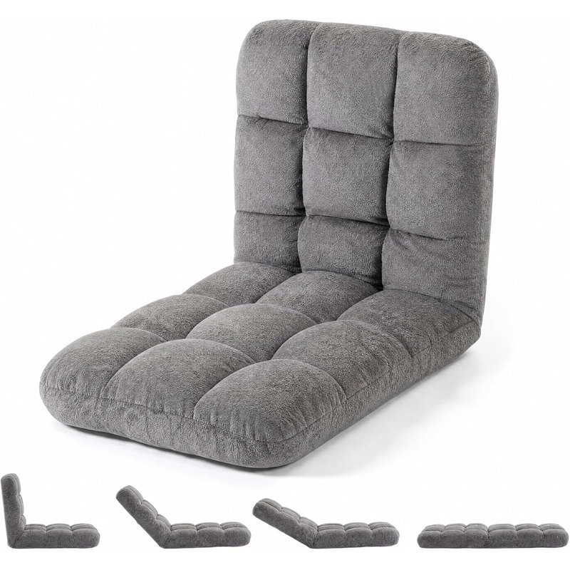 Siège de plancher pliable multi-angles, fauteuil de jeu moelleux pour lire et se détendre, L 113 po, Coton gris, Gris